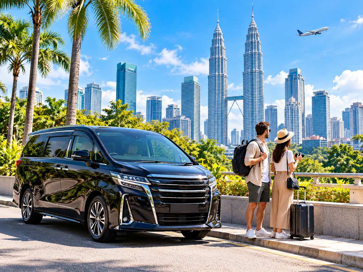 Private MPV taking layover passengers on a short Kuala Lumpur city tour between KLIA flights