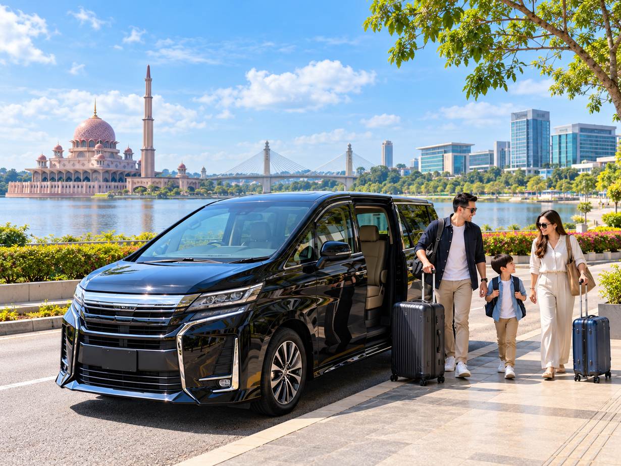 Private MPV transferring travellers with luggage from KLIA to a Putrajaya or Cyberjaya destination